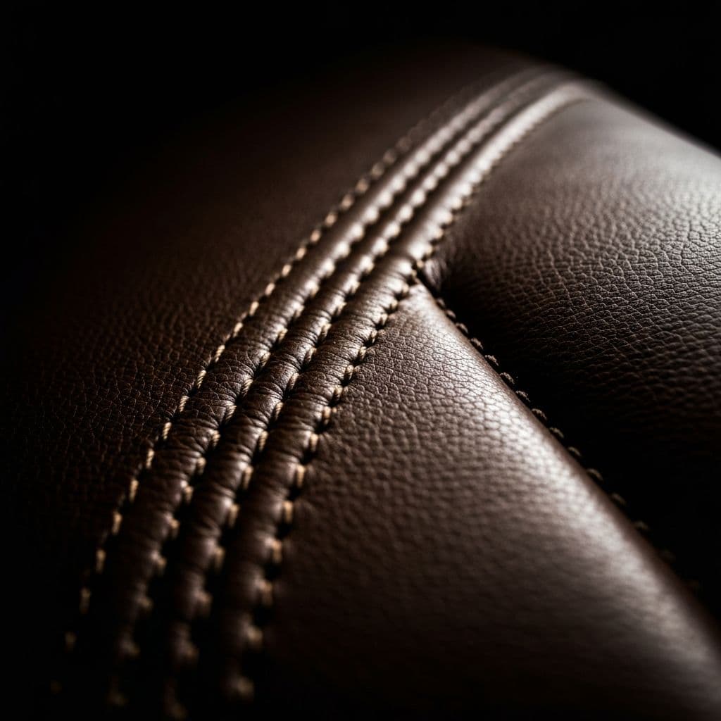 Close-up of precision hand-stitched leather detail