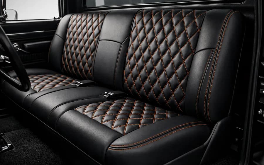 1972 Chevy C10 black Nappa leather diamond stitch bench seat by BCAutowerx